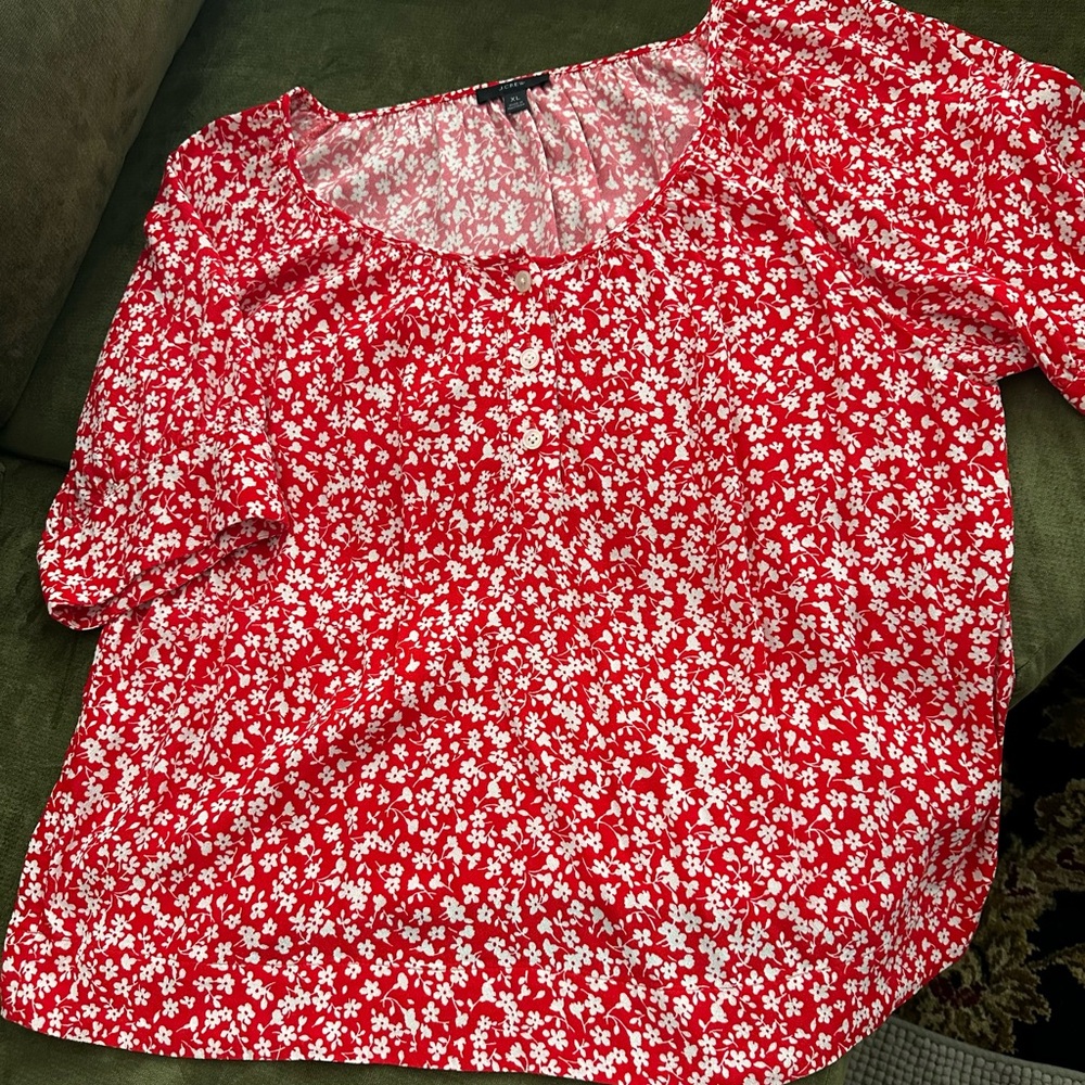 J. Crew Ditzy Floral Red Scoopneck Blouse